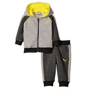 Puma 3-6m Black and Gray Tracksuit with Yellow Accents EUC